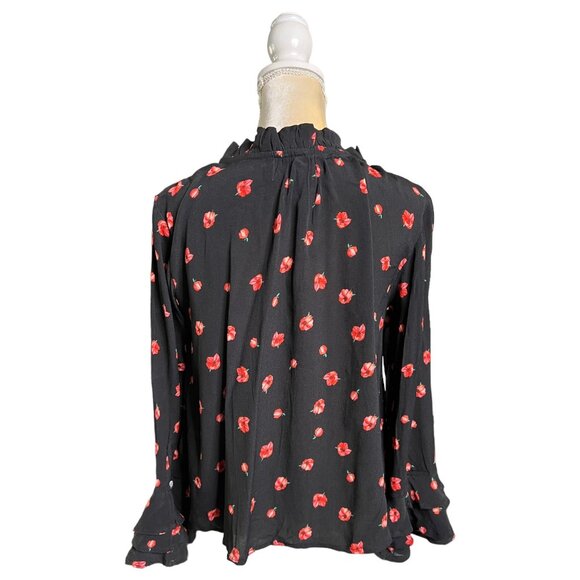Cleobella Phoebe Black And Red Floral Blouse Size Xxs Ruffle Sleeve - Picture 4 of 9